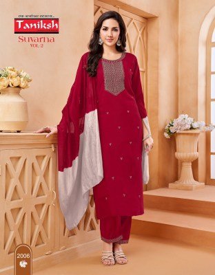 Taniksh Suvarna Vol 2 Designer Roman Embroidery Top  Roman Pant And Chanderi Work Dupatta Set Wholesale kurtis catalogs