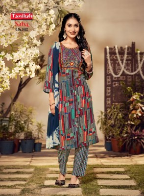 Taniksh by saba vol 1 reyon printed sequence work readymade suit catalog at wholesale price readymade suit catalogs