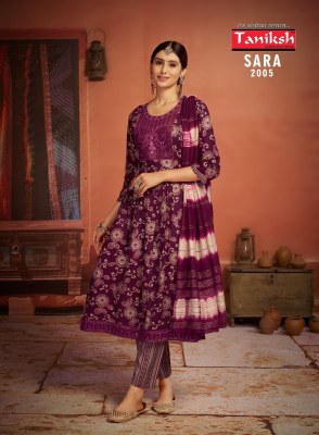 Taniksh present Sara vol 2 rayon printed sequence embroidered work kurti pant and dupatta catalogue readymade suit catalogs