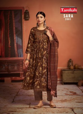 Taniksh present Sara vol 2 rayon printed sequence embroidered work kurti pant and dupatta catalogue readymade suit catalogs