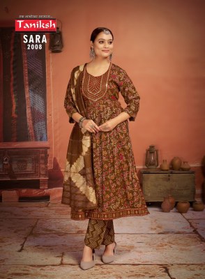 Taniksh present Sara vol 2 rayon printed sequence embroidered work kurti pant and dupatta catalogue readymade suit catalogs