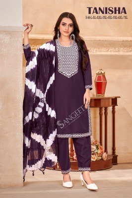 Tanisha reyon fancy kurti pant with neck work and printed dupatta readymade suit catalogs