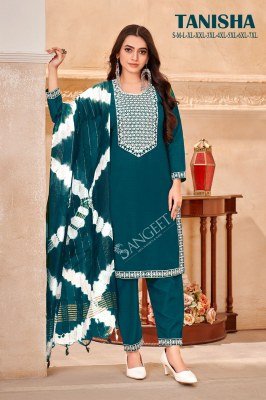 Tanisha reyon fancy kurti pant with neck work and printed dupatta readymade suit catalogs