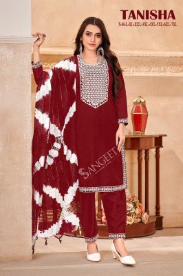 Tanisha reyon fancy kurti pant with neck work and printed dupatta readymade suit catalogs