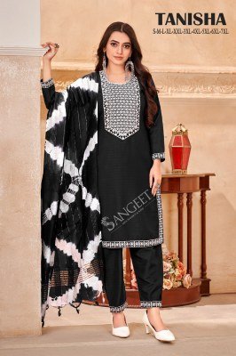 Tanisha reyon fancy kurti pant with neck work and printed dupatta readymade suit catalogs