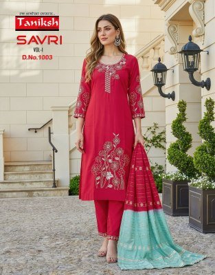Tanishk Savri Vol 1 Roman Embroidered Kurti Pant with Dupatta wholesale catalogs