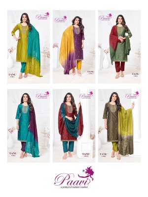 Tanu by Paavi Heavy reyon Liva silk top bottom with dupatta catlogue at low rate readymade suit catalogs