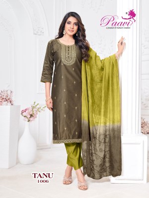 Tanu by Paavi Heavy reyon Liva silk top bottom with dupatta catlogue at low rate readymade suit catalogs