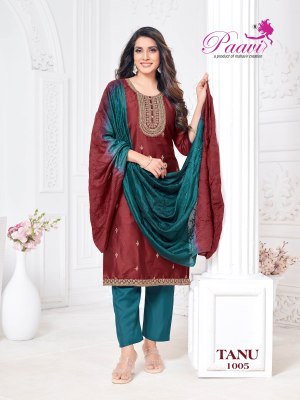 Tanu by Paavi Heavy reyon Liva silk top bottom with dupatta catlogue at low rate readymade suit catalogs