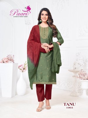 Tanu by Paavi Heavy reyon Liva silk top bottom with dupatta catlogue at low rate readymade suit catalogs