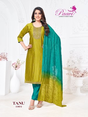 Tanu by Paavi Heavy reyon Liva silk top bottom with dupatta catlogue at low rate readymade suit catalogs