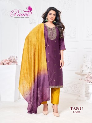 Tanu by Paavi Heavy reyon Liva silk top bottom with dupatta catlogue at low rate readymade suit catalogs