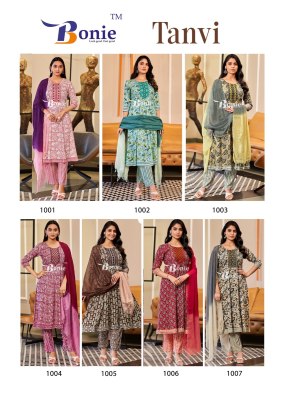 Tanvi by Bonie amazing printed anarkali kurti pant and dupatta collection at affordable rate readymade suit catalogs