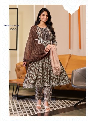 Tanvi by Bonie amazing printed anarkali kurti pant and dupatta collection at affordable rate readymade suit catalogs