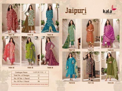 Tarika Creation Jaipuri Vol 8 Karachi Designer Unstitched Cotton Dress Material  Top  Bottom  Dupatta Wholesale pakistani suit catalogs