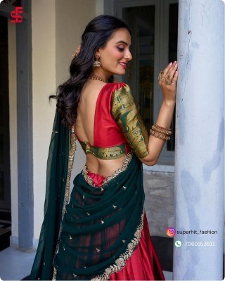 Tarika South Indian Grace Premium Narayan Pattu Exquisite Zari Weaving And Georgette Dupatta 2023 Red Colour Lehengha Choli Wholesale lehenga choli