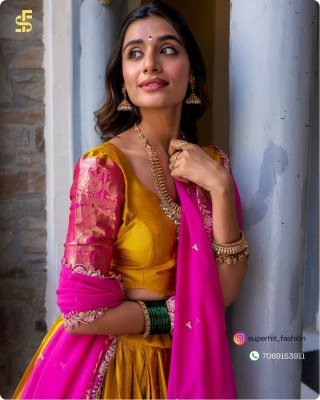 Tarika South Indian Grace Premium Narayan Pattu Exquisite Zari Weaving And Georgette Dupatta 2023 Yellow Colour Lehengha Choli Wholesale lehenga choli