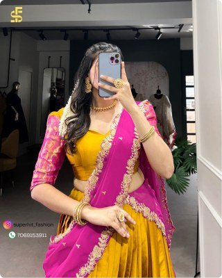 Tarika South Indian Grace Premium Narayan Pattu Exquisite Zari Weaving And Georgette Dupatta 2023 Yellow Colour Lehengha Choli Wholesale lehenga choli