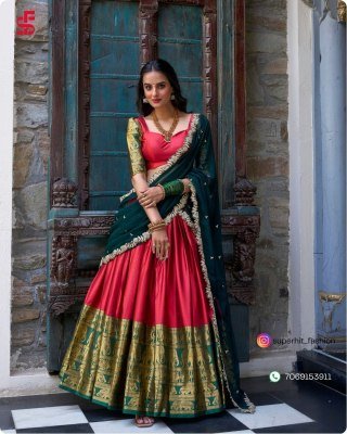 Tarika South Indian Grace Premium Narayan Pattu Exquisite Zari Weaving And Georgette Dupatta 2023 Red Colour Lehengha Choli Wholesale lehenga choli