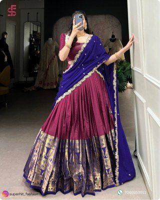 Tarika South Indian Grace Premium Narayan Pattu Exquisite Zari Weaving And Georgette Dupatta 2023 Pink  Colour Lehengha Choli Wholesale lehenga choli