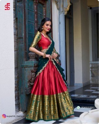 Tarika South Indian Grace Premium Narayan Pattu Exquisite Zari Weaving And Georgette Dupatta 2023 Red Colour Lehengha Choli Wholesale lehenga choli