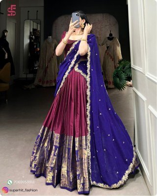 Tarika South Indian Grace Premium Narayan Pattu Exquisite Zari Weaving And Georgette Dupatta 2023 Pink  Colour Lehengha Choli Wholesale lehenga choli