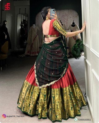 Tarika South Indian Grace Premium Narayan Pattu Exquisite Zari Weaving And Georgette Dupatta 2023 Red Colour Lehengha Choli Wholesale lehenga choli