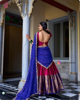 Tarika South Indian Grace Premium Narayan Pattu Exquisite Zari Weaving And Georgette Dupatta 2023 Pink  Colour Lehengha Choli Wholesale lehenga choli
