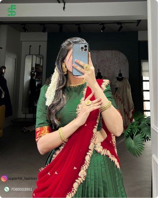 Tarika South Indian Grace Premium Narayan Pattu Exquisite Zari Weaving And Georgette Dupatta 2023 Green Colour Lehengha Choli Wholesale lehenga choli