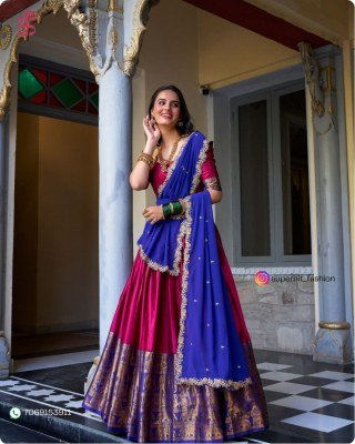 Tarika South Indian Grace Premium Narayan Pattu Exquisite Zari Weaving And Georgette Dupatta 2023 Pink  Colour Lehengha Choli Wholesale lehenga choli
