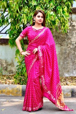 Teen Dani Vol-2  Bandhani Saree with Gota Patti Border and Blouse sarees catalogs