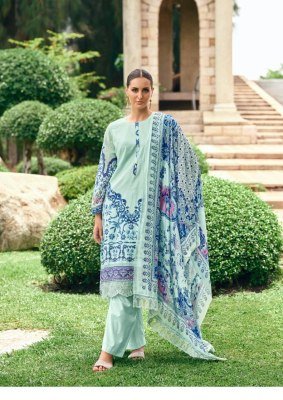 The Hermitage Shop Original Lawn Unstitched Top Finest Quality Embroidered  Digital Print with Pure Visose Cotton Bottom and Pure Malmal Embroidered D dress material catalogs