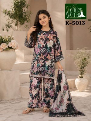 The Wonder Woman Designer Studio K-5013 Kids Embroidered Digital Printed Satin 6-Piece Set Size wise Combo Set