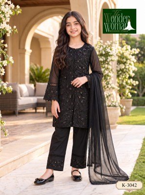 The Wonder Woman K-3042 Girls Star Georgette Party Wear Outfit with Dupatta wholesale catalogs