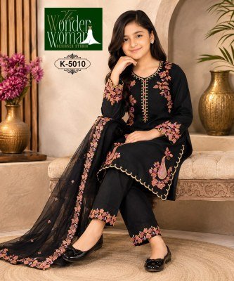 The Wonder Woman K-5010 Pure Cotton Girls Ethnic Wear Set with Kashmiri Embroidery and Dupatta wholesale catalogs