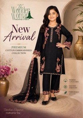 The Wonder Woman K-5010 Pure Cotton Girls Ethnic Wear Set with Kashmiri Embroidery and Dupatta Size wise Combo Set