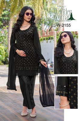The Wonder Woman W-2155 Black Designer Outfit with Heavy Beads Work & Lace Daman 