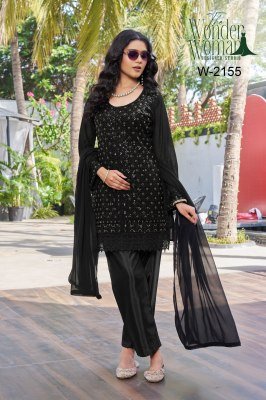 The Wonder Woman W-2155 Black Designer Outfit with Heavy Beads Work & Lace Daman kurti pant with dupatta Catalogs