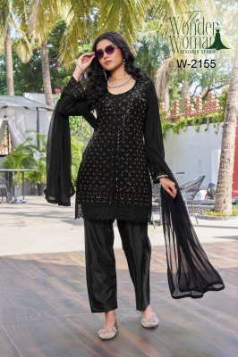 The Wonder Woman W-2155 Black Designer Outfit with Heavy Beads Work & Lace Daman kurti pant with dupatta Catalogs