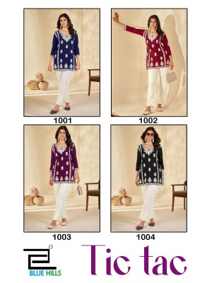 TiC TAC by Blue Hills Reyon White thred work Fancy top with pant catalogue in low rate co ord set catalogs