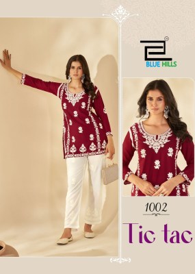 TiC TAC by Blue Hills Reyon White thred work Fancy top with pant catalogue in low rate co ord set catalogs