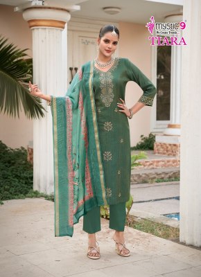 Tiara vol 1 by Mystic 9 Premium quality shimmer embroidered top bottom and dupatta catalogue at affordable rate readymade suit catalogs