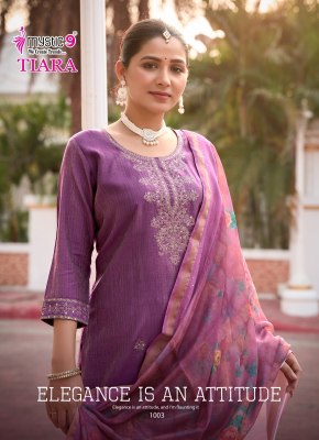 Tiara vol 1 by Mystic 9 Premium quality shimmer embroidered top bottom and dupatta catalogue at affordable rate readymade suit catalogs