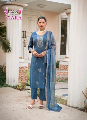 Tiara vol 1 by Mystic 9 Premium quality shimmer embroidered top bottom and dupatta catalogue at affordable rate readymade suit catalogs