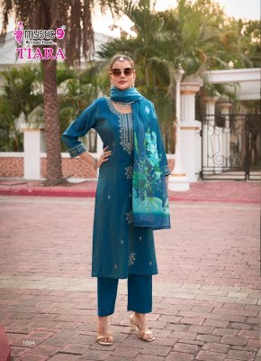 Tiara vol 1 by Mystic 9 Premium quality shimmer embroidered top bottom and dupatta catalogue at affordable rate readymade suit catalogs