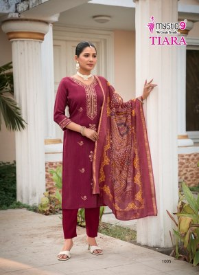 Tiara vol 1 by Mystic 9 Premium quality shimmer embroidered top bottom and dupatta catalogue at affordable rate readymade suit catalogs