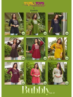 Tips And Tops Bubbly Vol 12 Heavy Rayon Embroidery Work Tunic Short top collection  kurtis catalogs