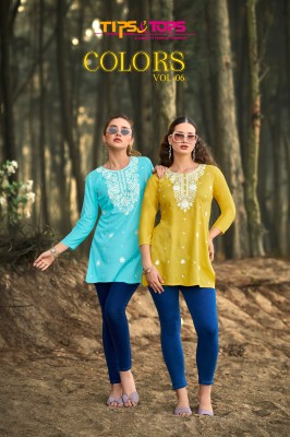 Tips And Tops Colour Vol 6 Embroidered Fancy Short Tops in Heavy Reyon Slub Wholesale kurtis catalogs