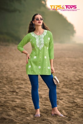 Tips And Tops Colour Vol 6 Embroidered Fancy Short Tops in Heavy Reyon Slub Wholesale kurtis catalogs