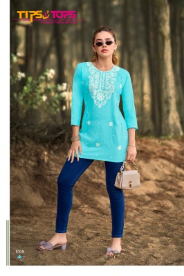 Tips And Tops Colour Vol 6 Embroidered Fancy Short Tops in Heavy Reyon Slub Wholesale kurtis catalogs